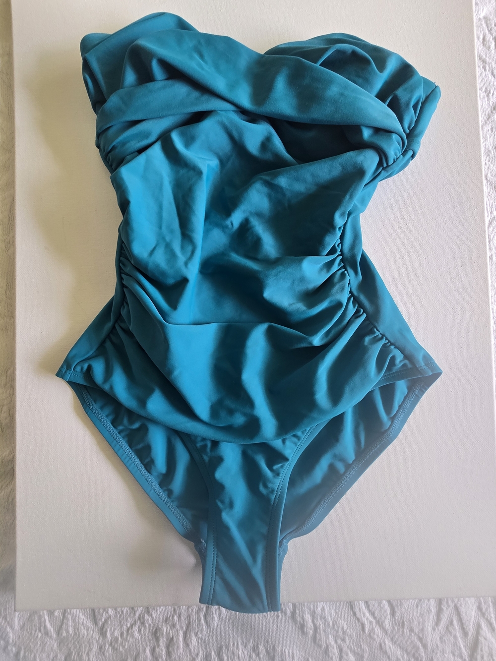 Women's Teal One-Piece Swimsuit - Strapless Ruched Design